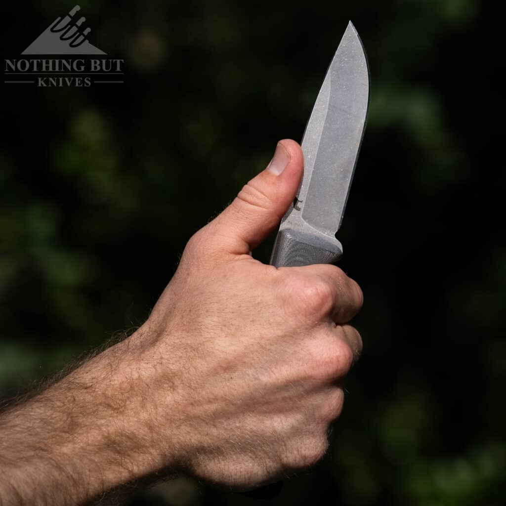 The Reiff F4 handle is lot wider at the top which puts more material under the index and middle finger, then tapers toward the pommel in a way that fits the meat of my in a very natural way.