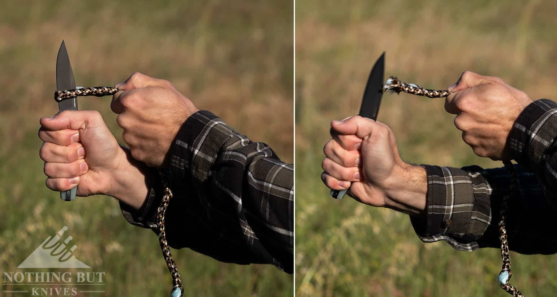 The Strategy does a good job with rope cutting and other knife related work. 