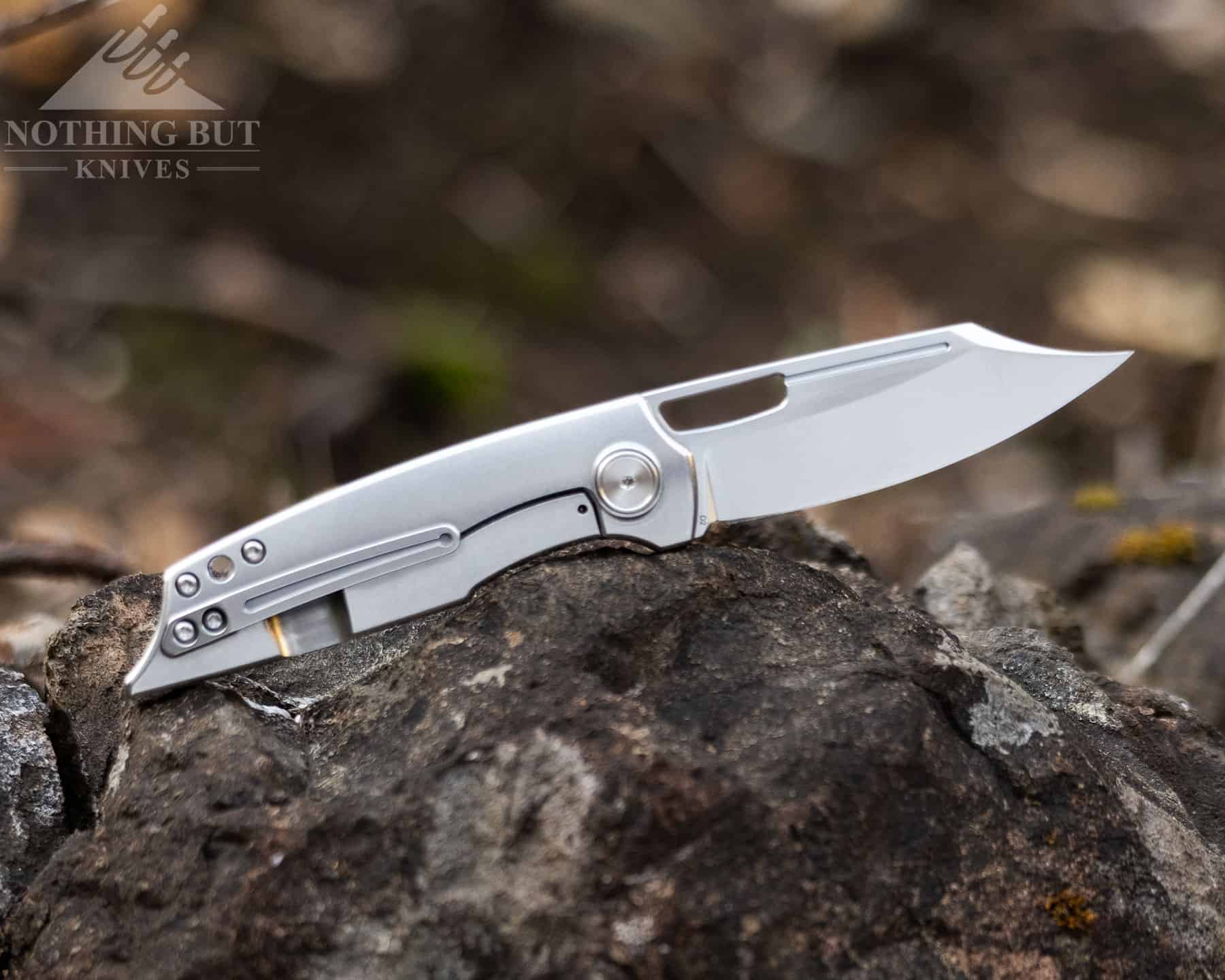 The frame lock side of the Boker HEA hunter is all stainless steel. 