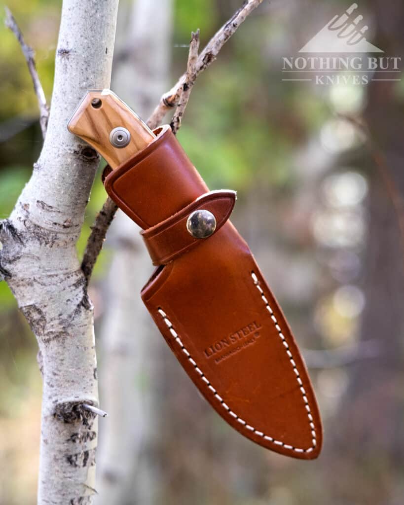 The Best D2 Steel Knives And What Makes Them Great - Image 26 The LionSteel M2 Hunter ships with a high quality leather sheath.