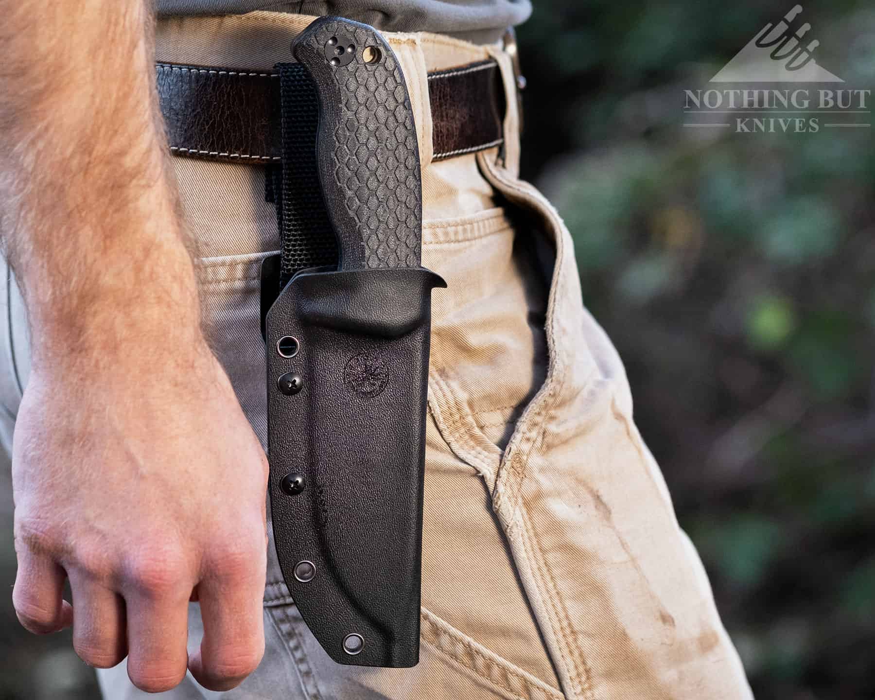 The Best D2 Steel Knives And What Makes Them Great - Image 24 The Kydex sheath of the Off-Grid Tracker-X is comfortable and it holds the knife securely.