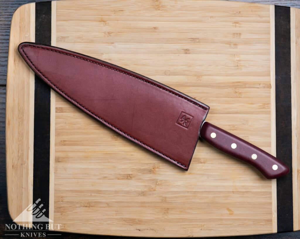 The Artisan Revere chef knife ships with a high quality sheath.