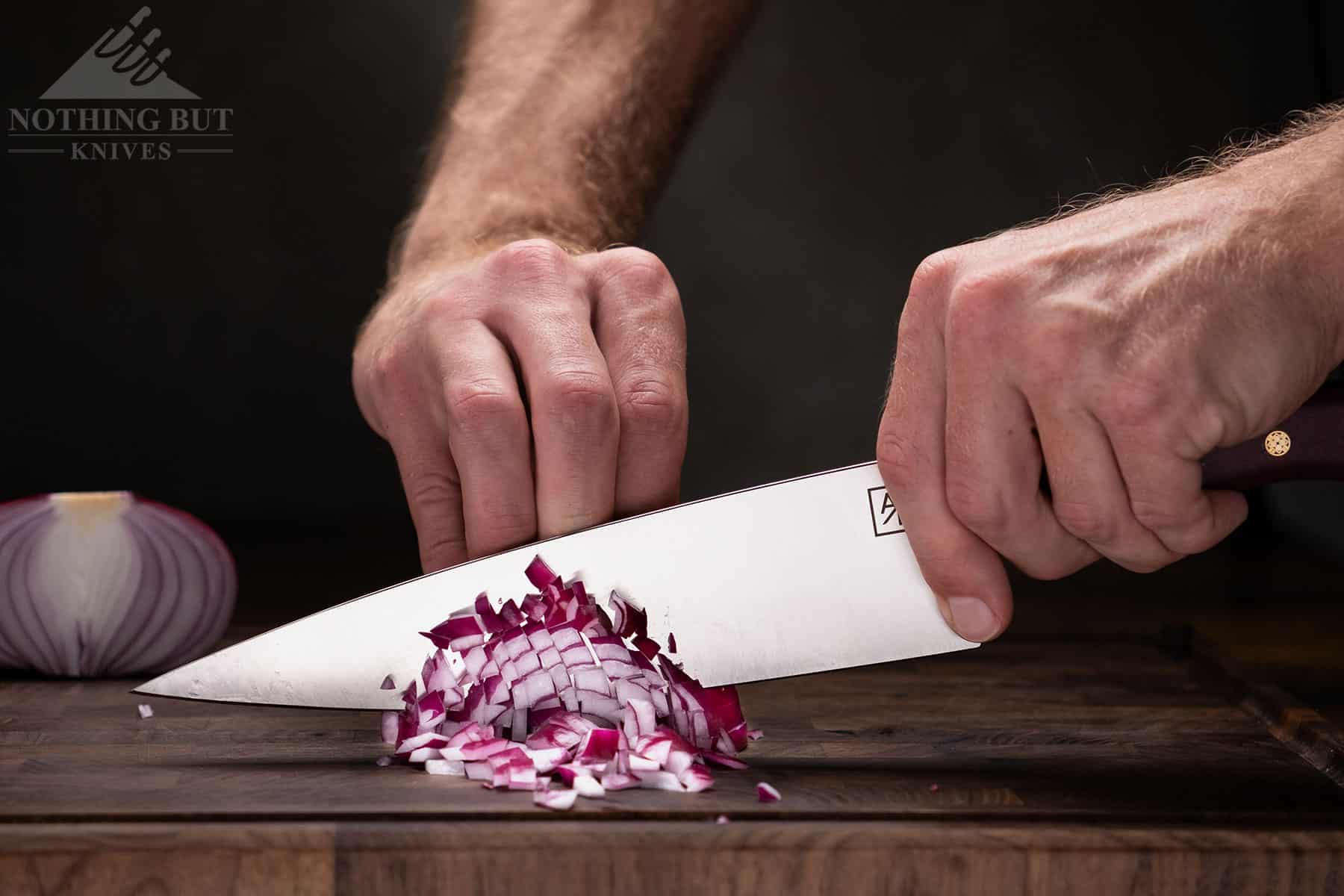 This knife was capable of dicing very small pieces from an onion. 