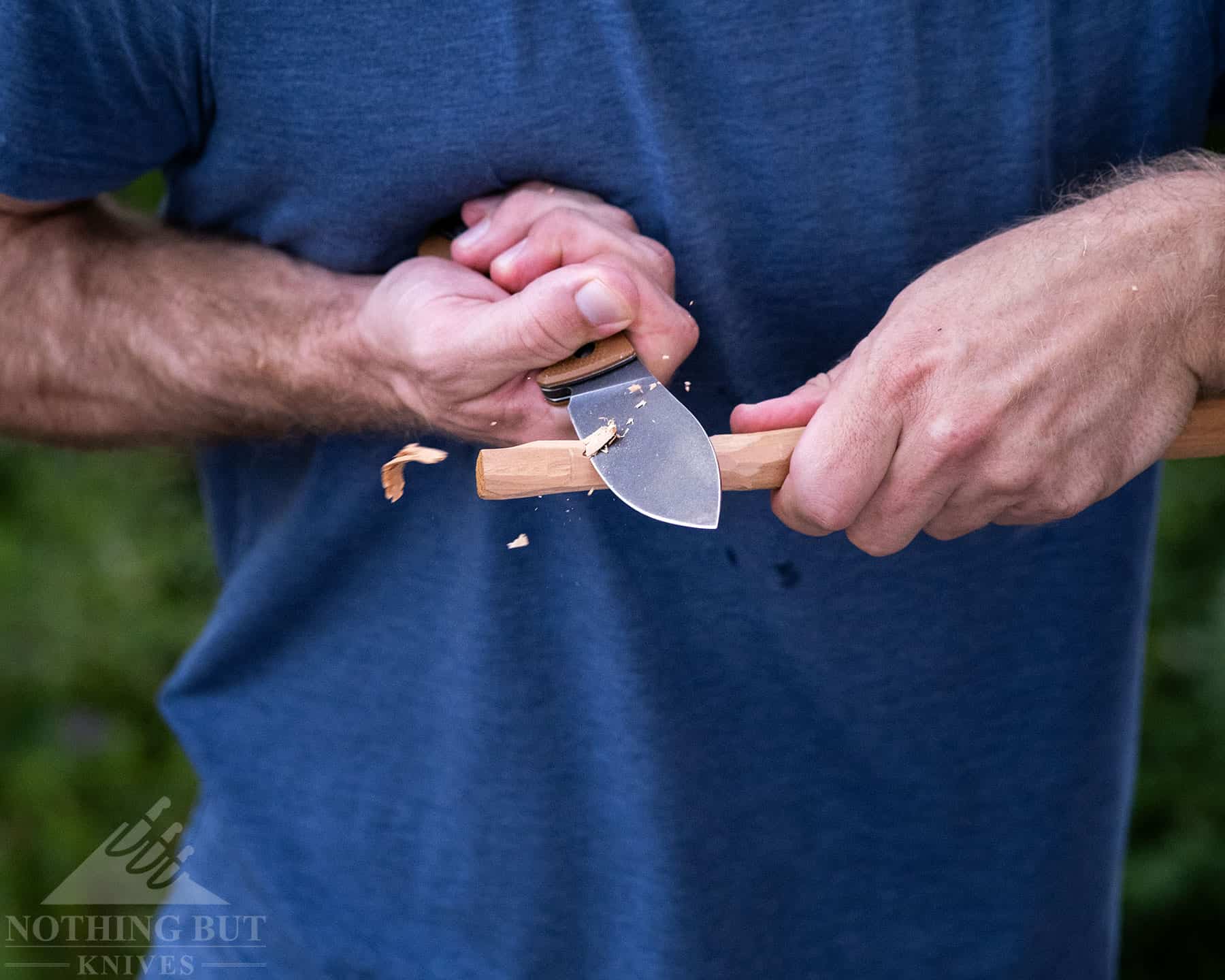 Revo Knives Ness Review - Image 1 Chest lever grip with the Revo Ness folding knife.