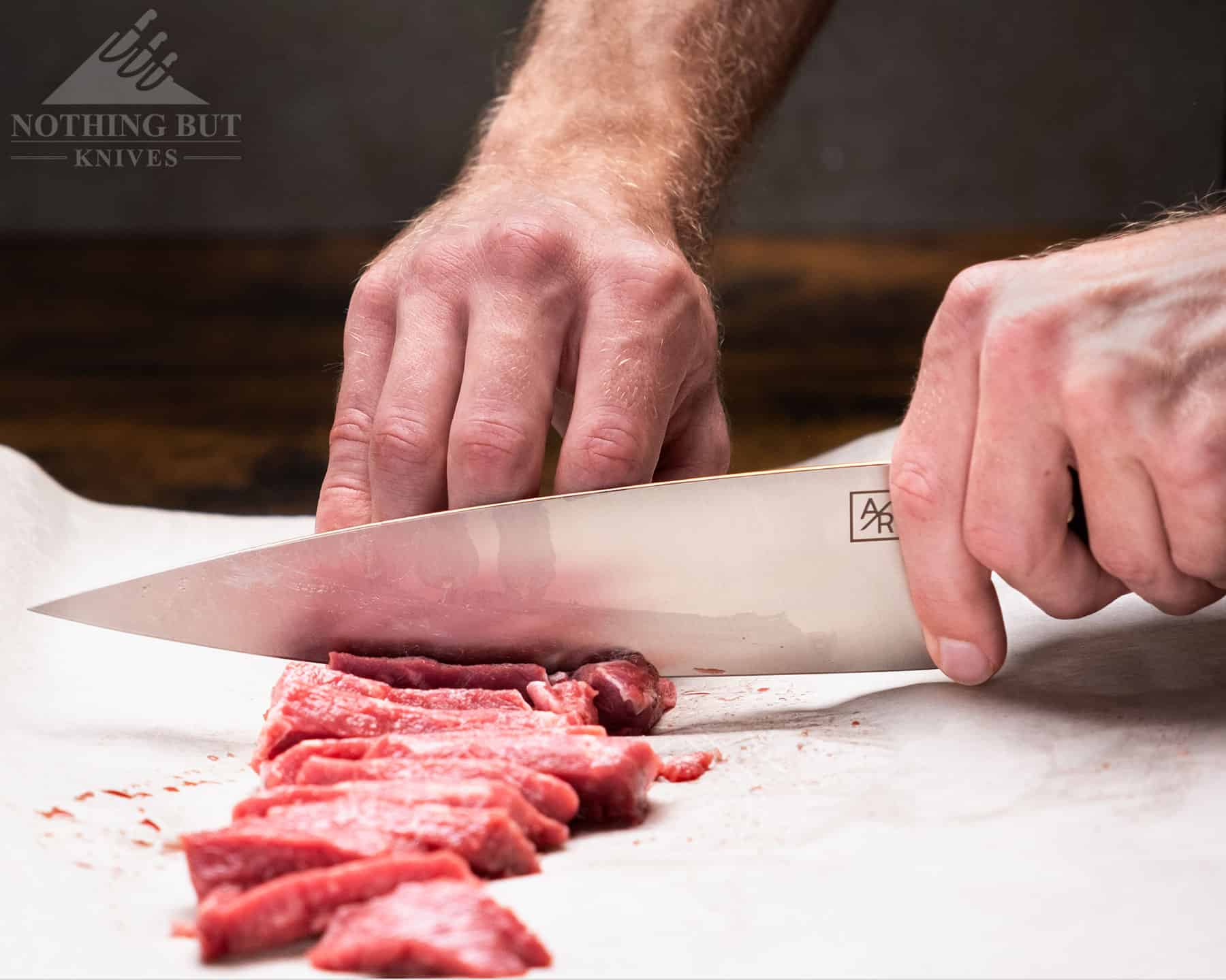 The Artisan Revere chef knife handles meat well. 