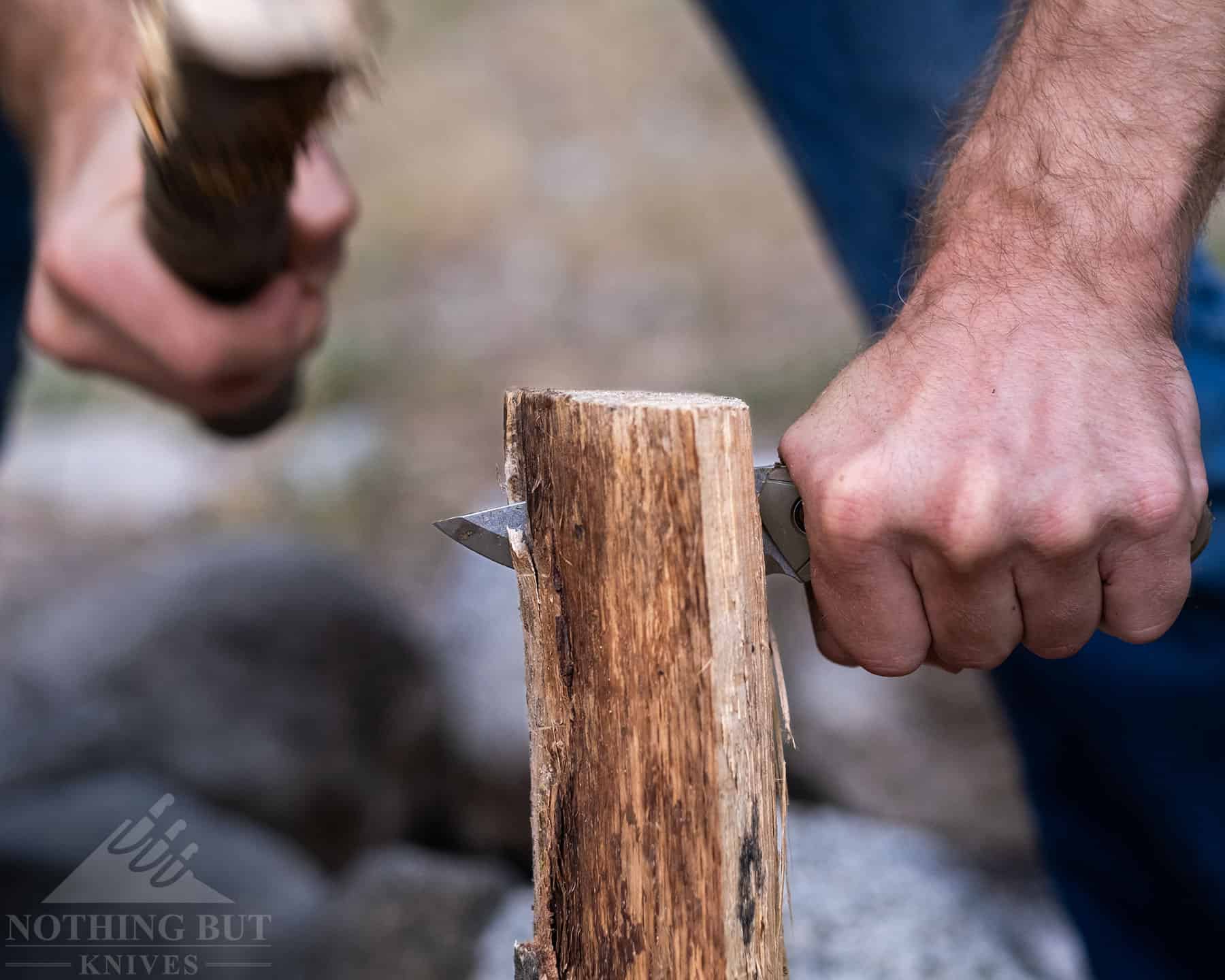 The Scandi grind and tough steel of the Gerber Principle make it a good option for batoning. 