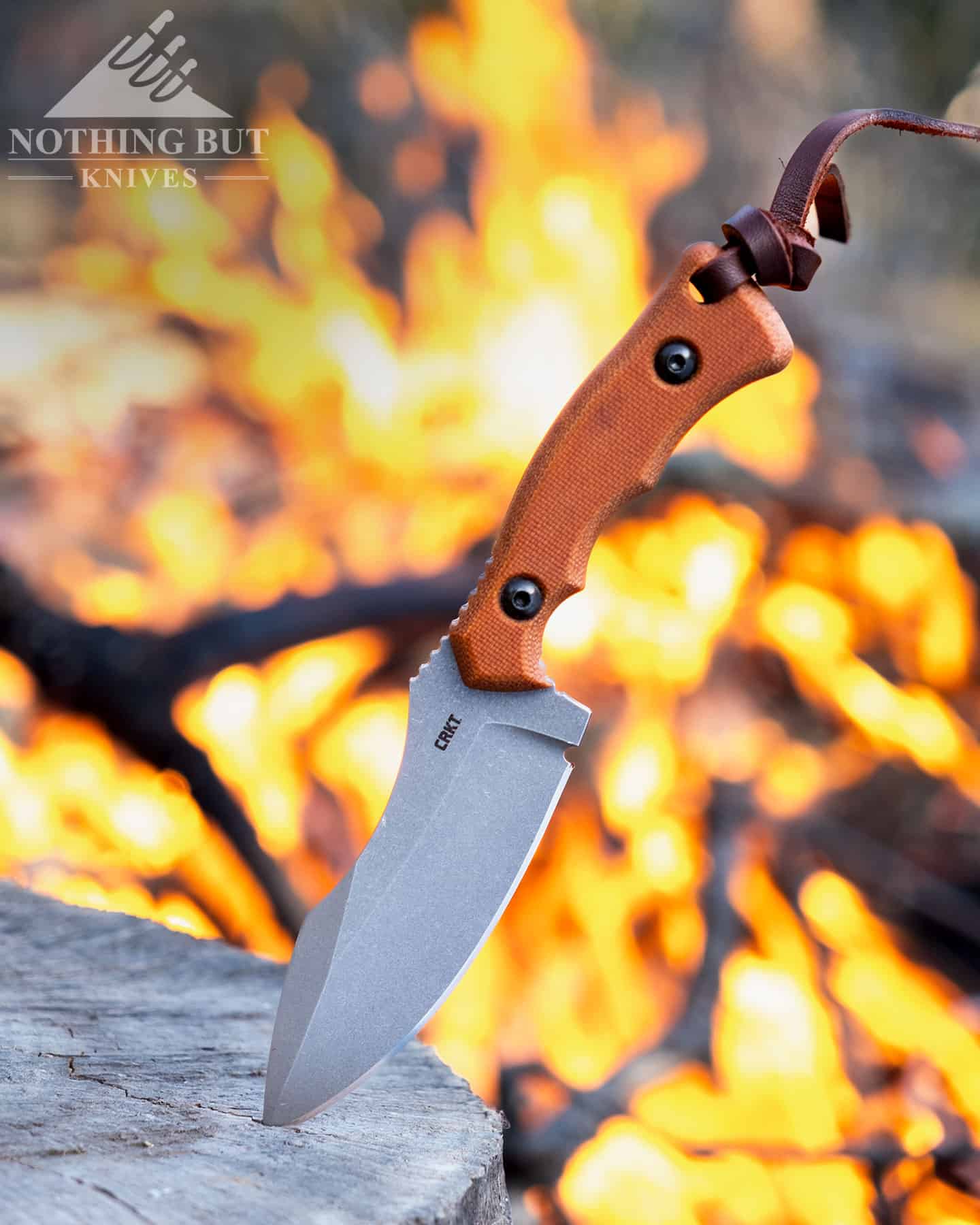 Crkt Bugsy Review - Image 13 The CRKT Bugsy stabbed into a stump by a fire.