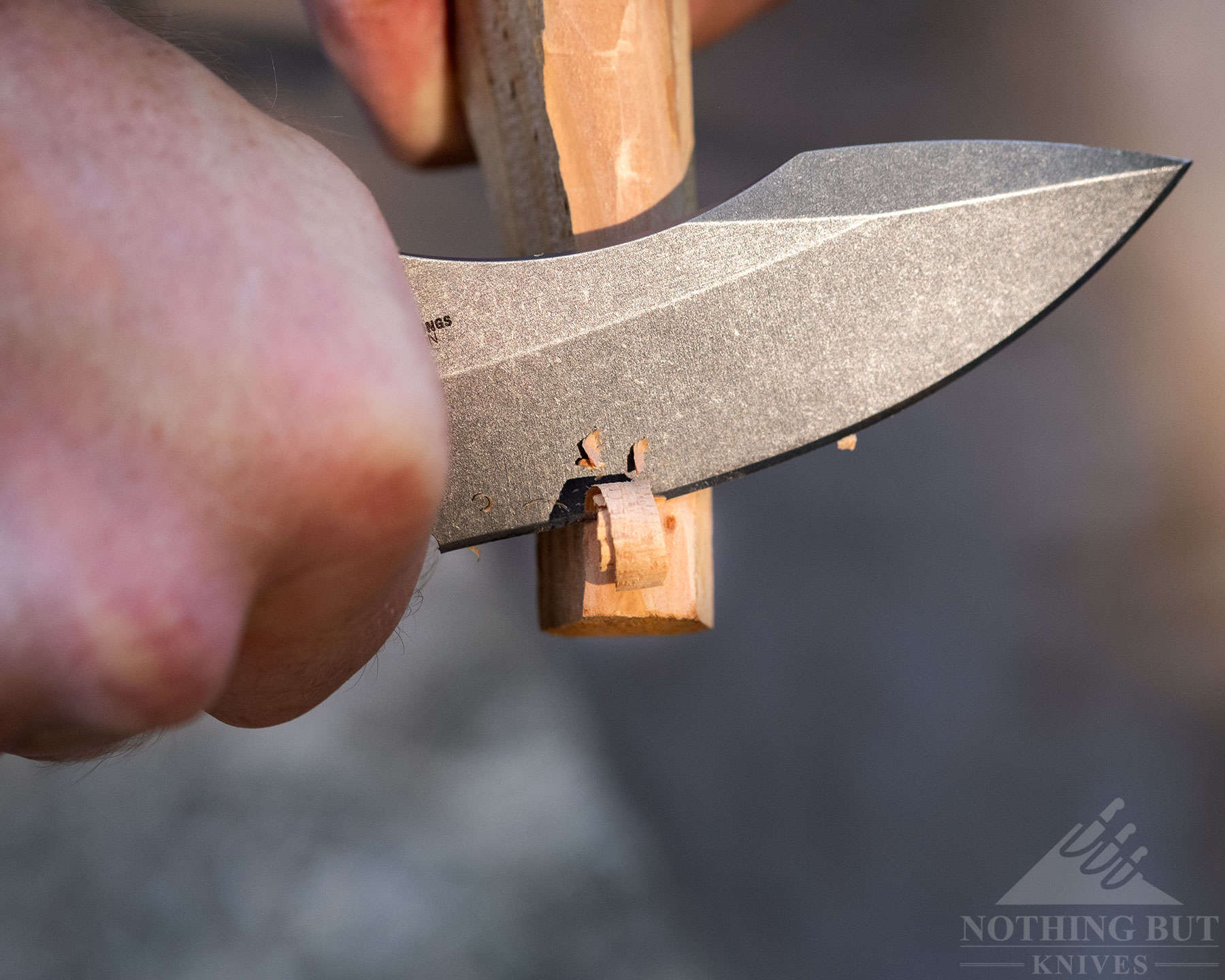 The Bugsy blade makes short work of carfing a stick. 