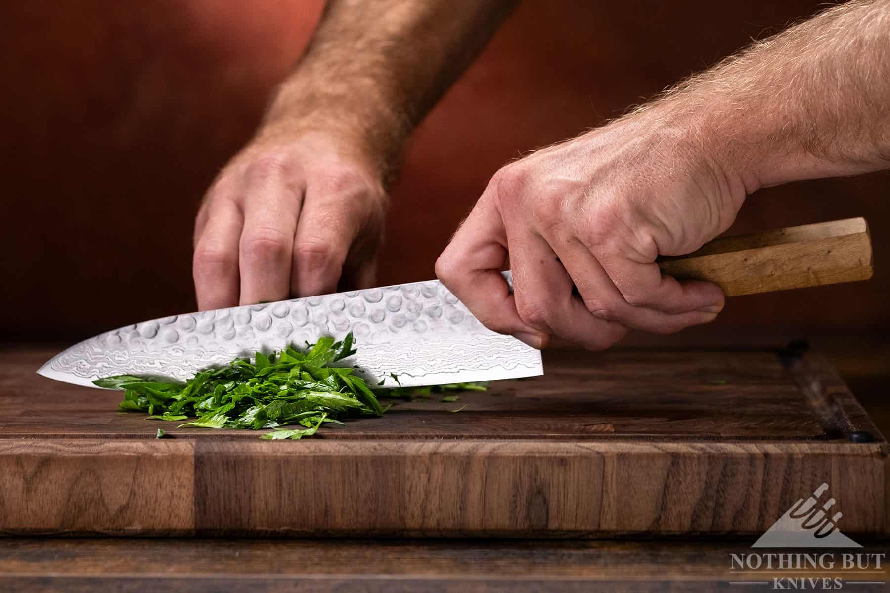 This knife is struggled a little with herbs and leafy greens, but it got the job done.  