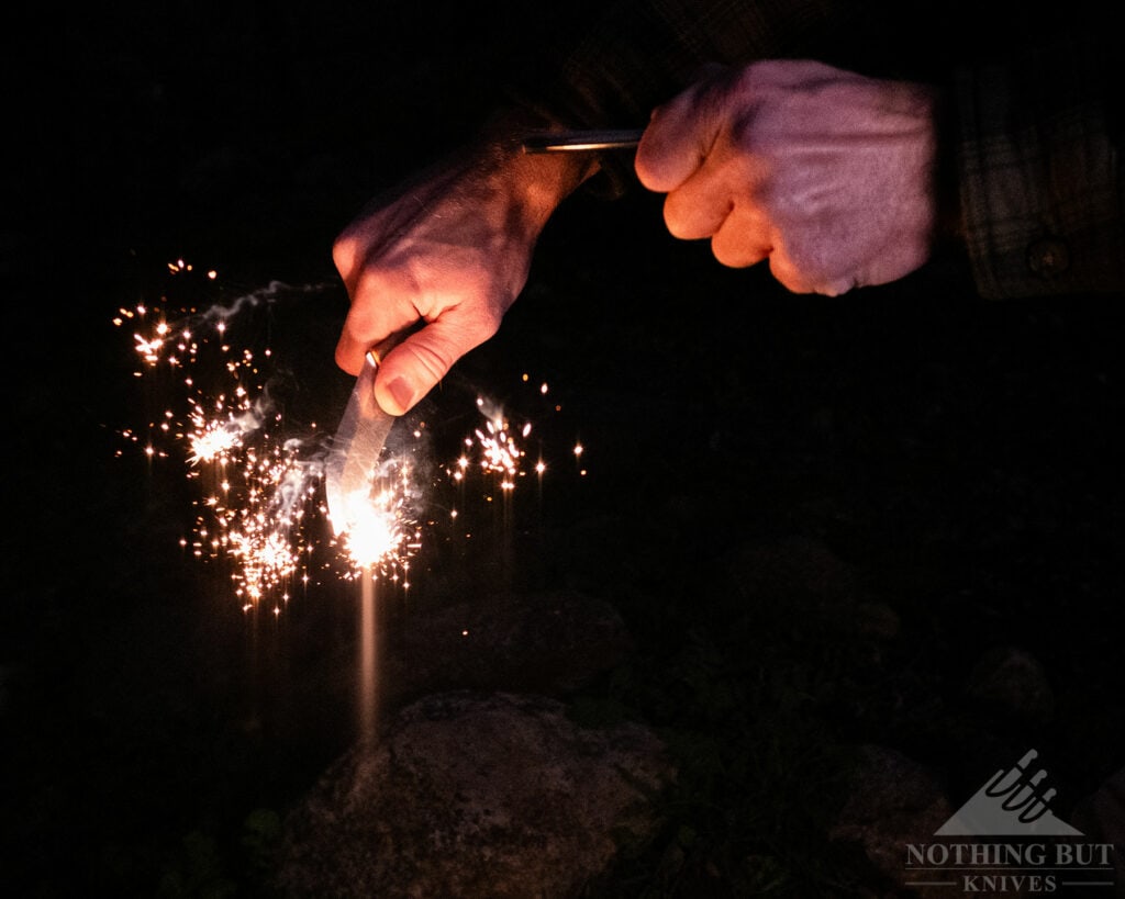 The White River Knives Firecraft Puuko throws an epic amount of spark. 