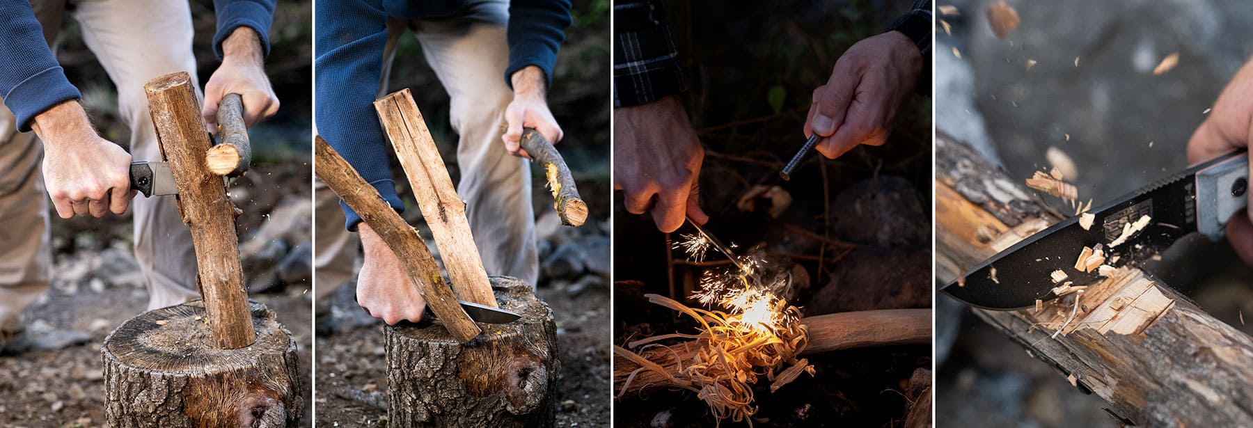 There are a variety of tasks such as batoning, feather sticking and carving a good bushcraft knife should be able to control. 