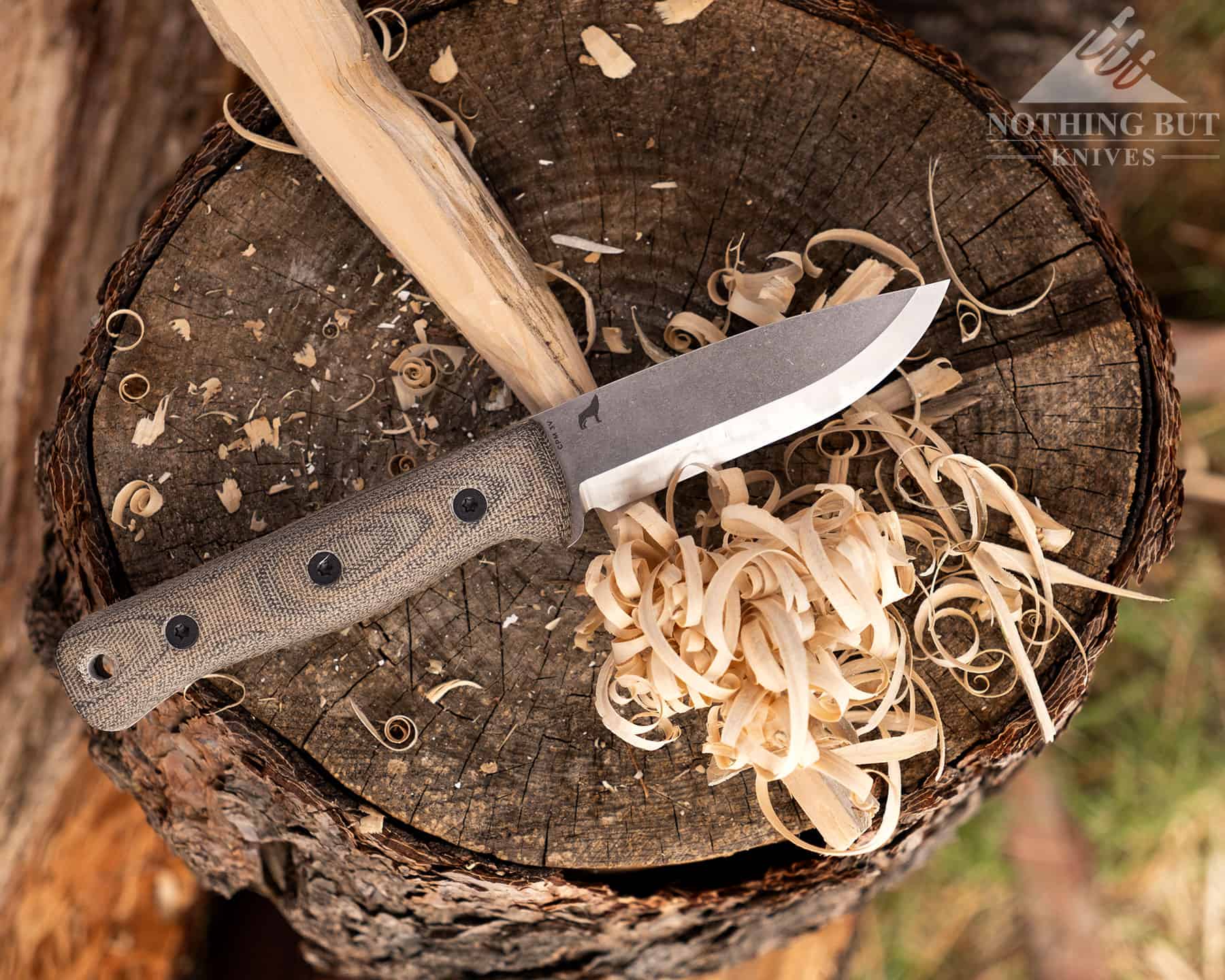 The Reiff F4 Scandi grind bushcraft knife is a great choice for making feather sticks and starting campfires with a ferro rod. 