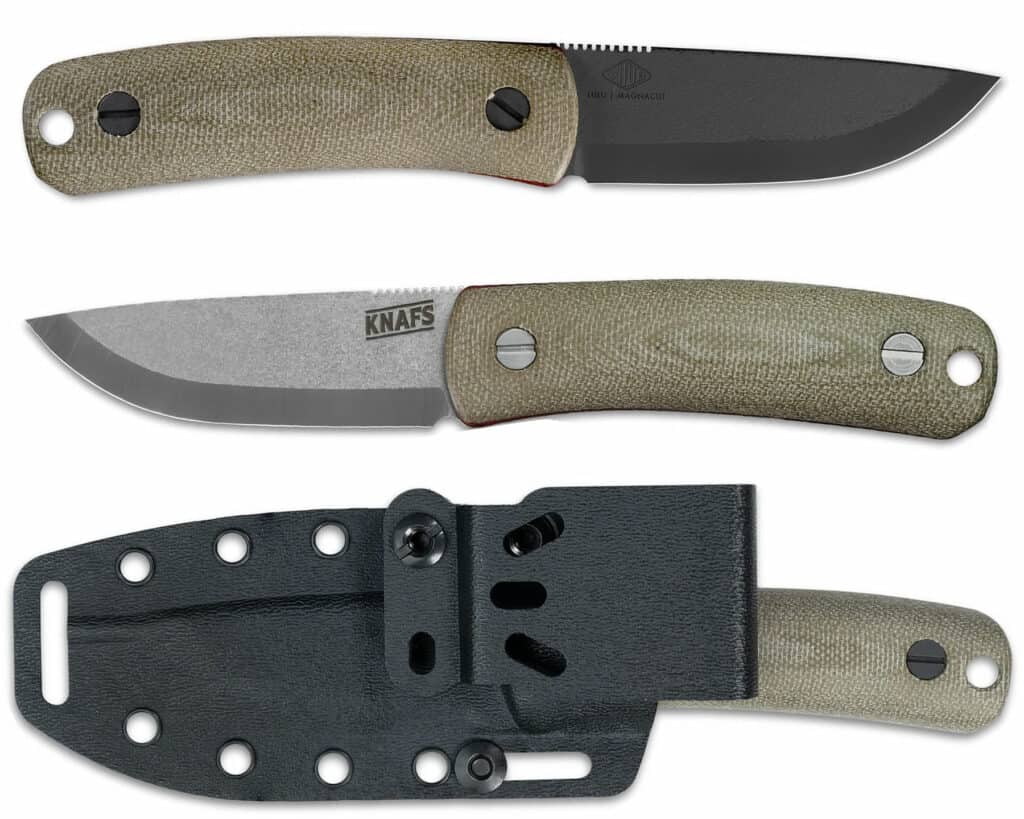 The Knafs Lulu Bushcraft knife ships with a kydex sheath, but a leather sheath can be ordered separately. 