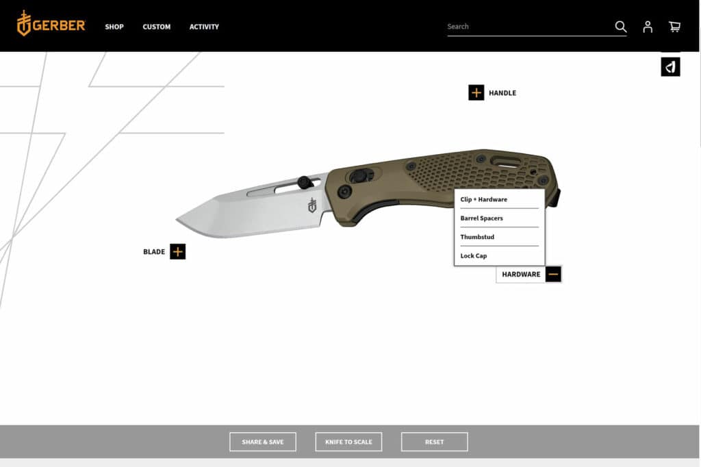 The Gerber Custom knife shop is a fun way to get an affordable custom knife.