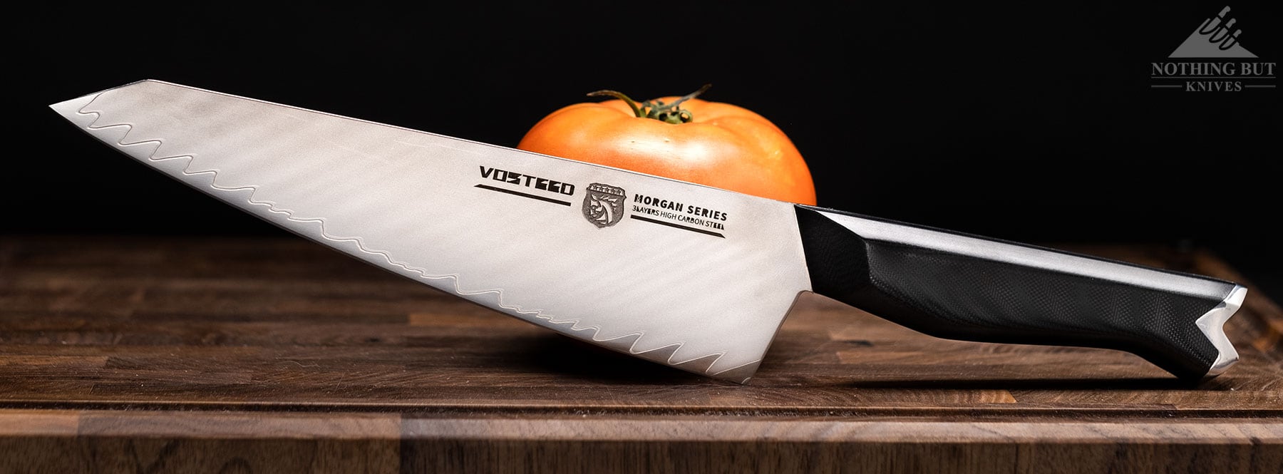 The 8-inch Vosteed Morgan chef knife is a budget friendly alternative to the Shun Kanso.