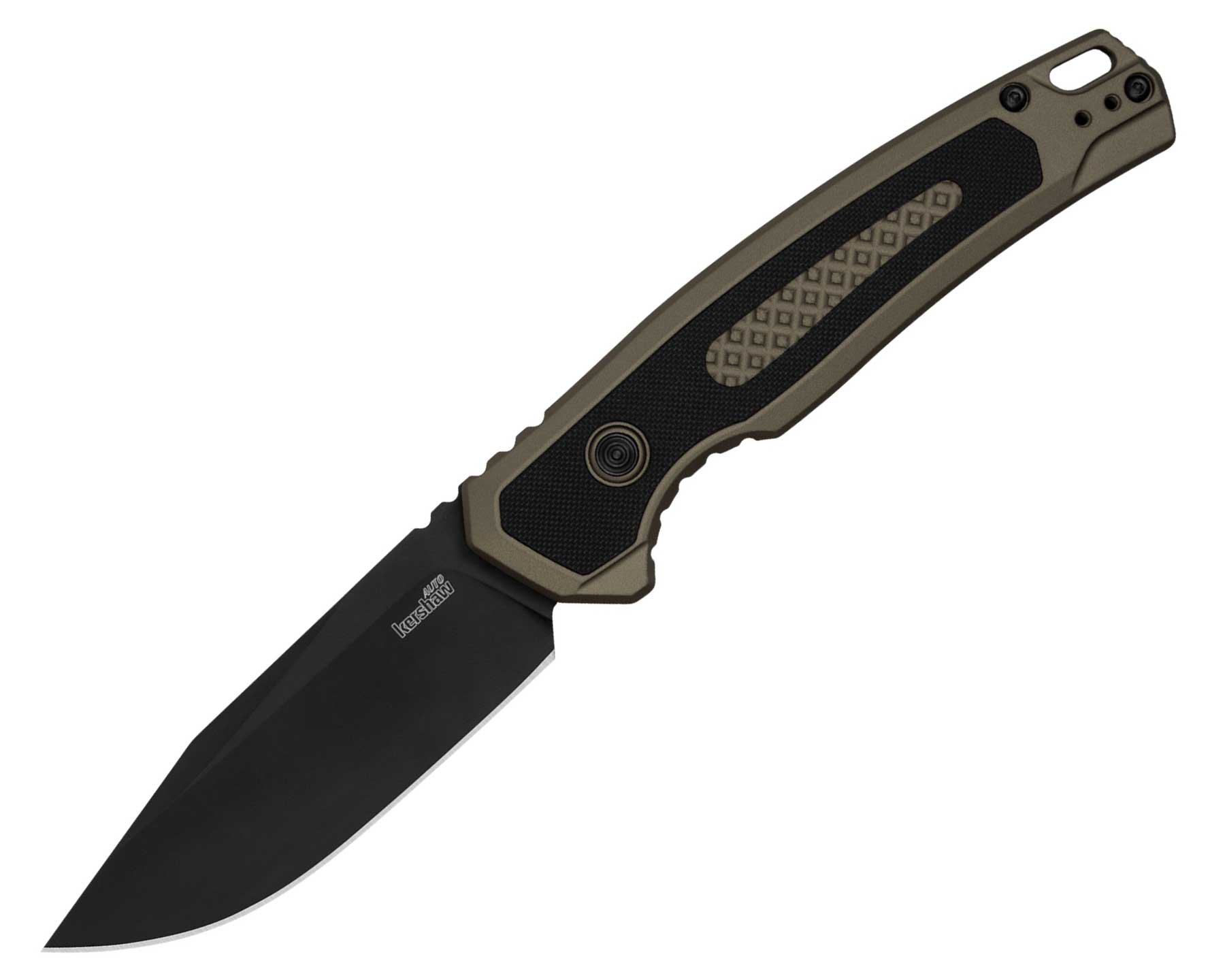 Kershaw'S Pre Summer Drop Includes Updates And New Us Made Models - Image 1 The Kershaw Launch 21 Iridium automatic folder shown here with its blade in the open position in front of a white background.