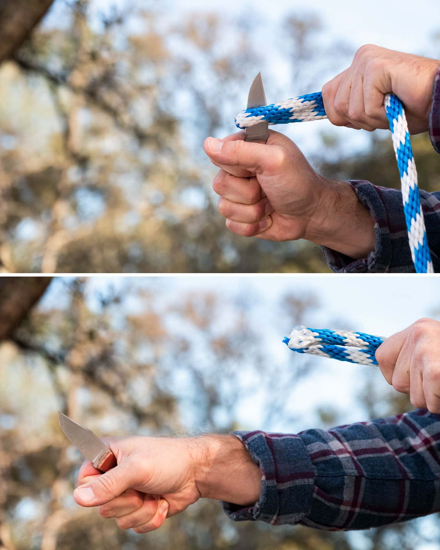 Big Idea Design Lookout Review - Image 7 An action shot of a rope being sliced by the Lookout by Big Idea Design.