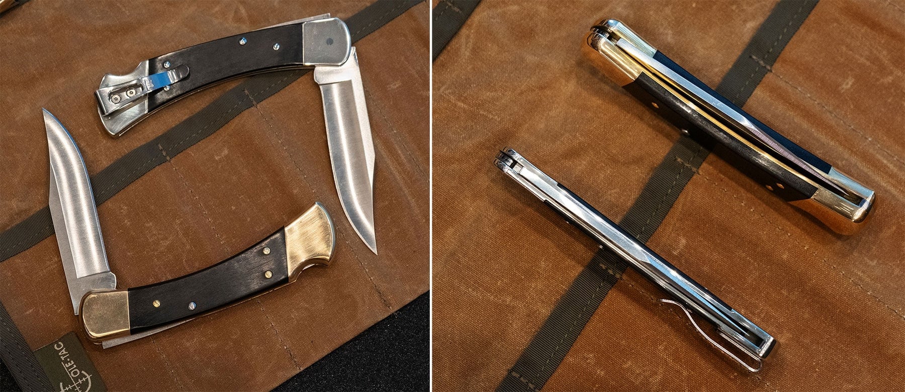 A two-image collage showing the original Buck 110 next to the new Heritage version to show the size difference. 