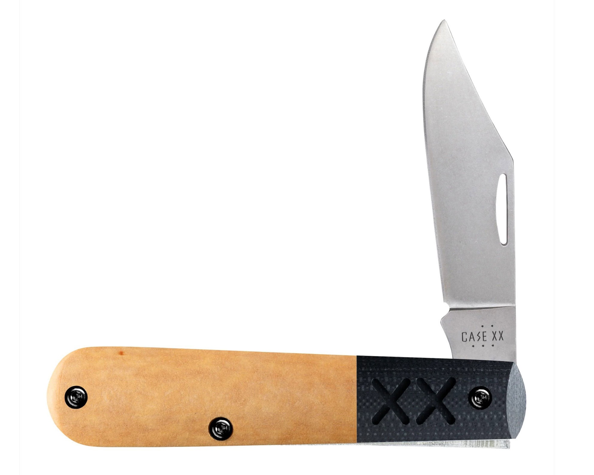 Th Boker Barlow with S35Vn steel shown here with its blade in the half open position in front of a white background. 