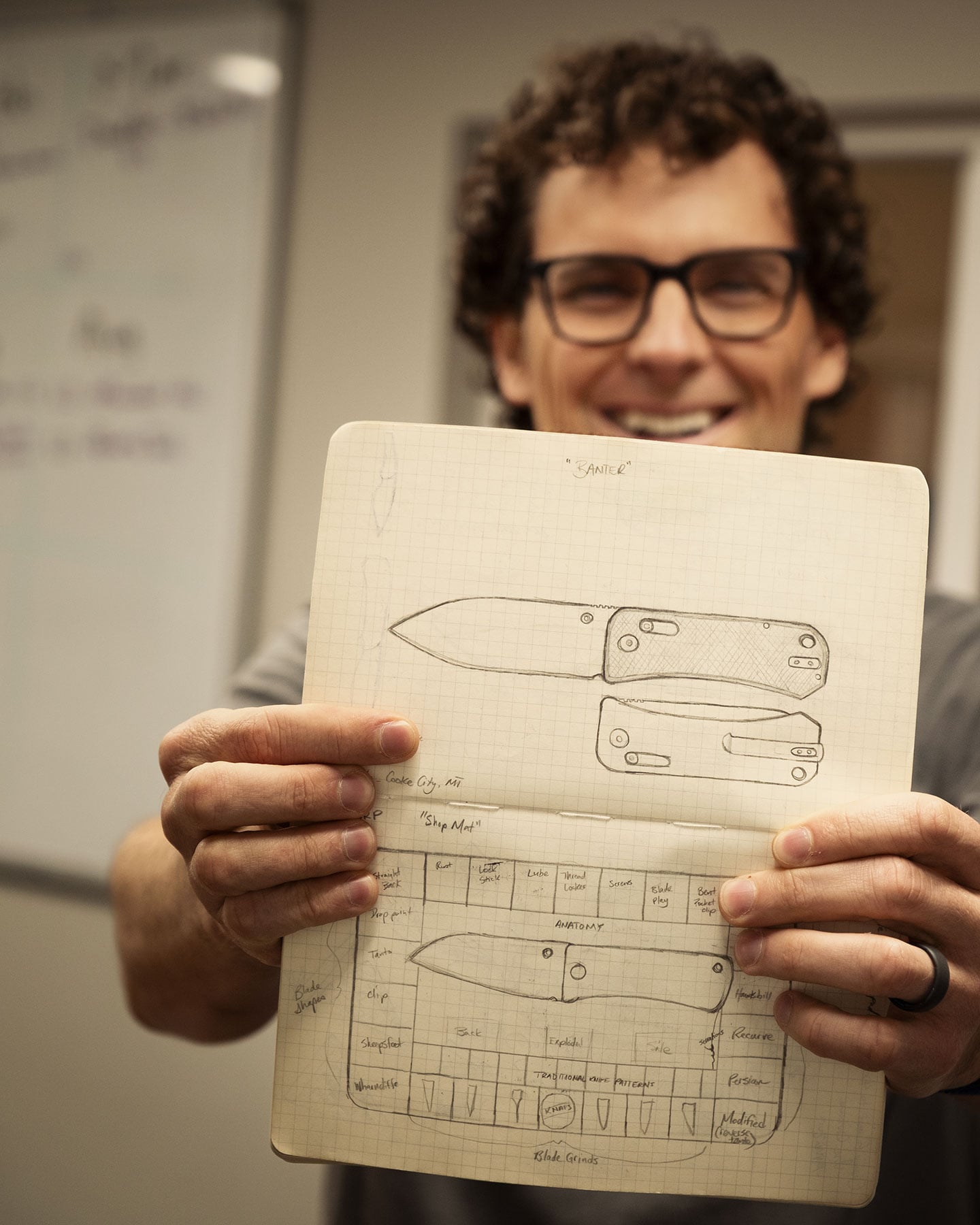 Blades N' Tales: Looking Inside The Knafs Rocket Ship - Image 7 Ben Peterson holding the drawing of the Banter which was the first Knafs knife.
