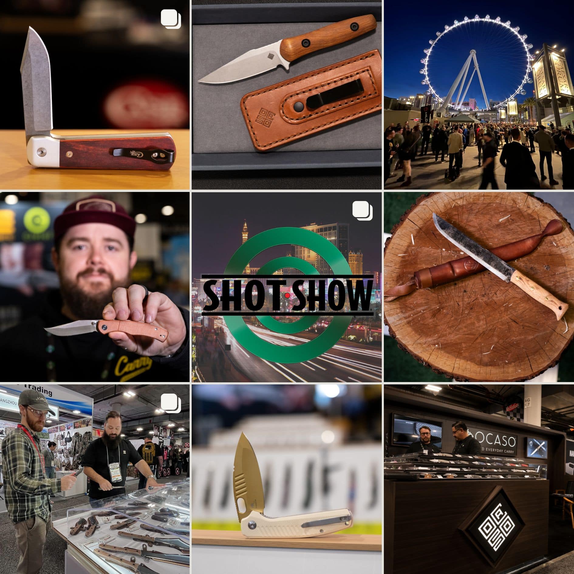 A nine-image collage that shows some of the new knives released at SHOT Show in 2026.