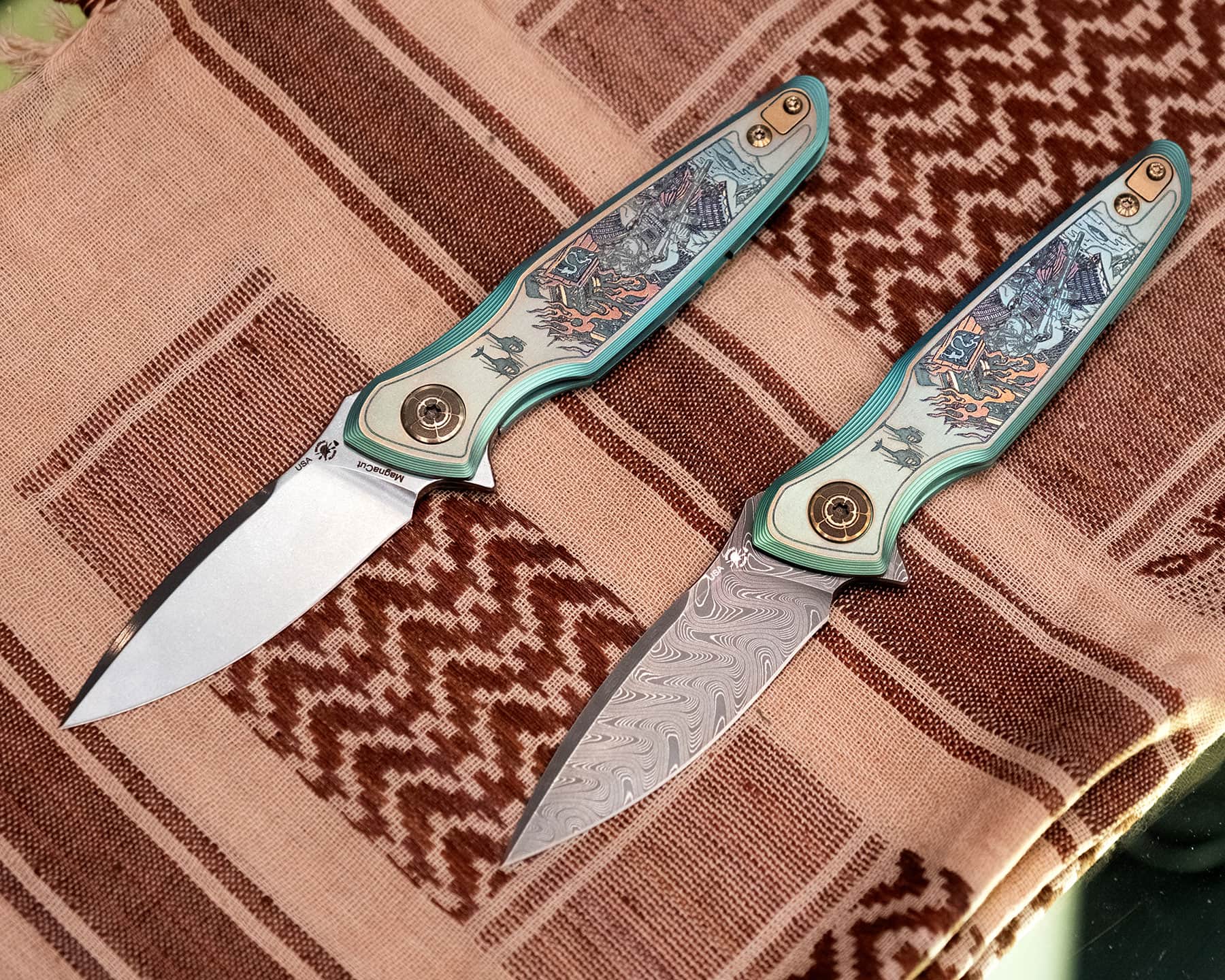 An overhead view of two different versions of the Spartan Blades Pandea. 