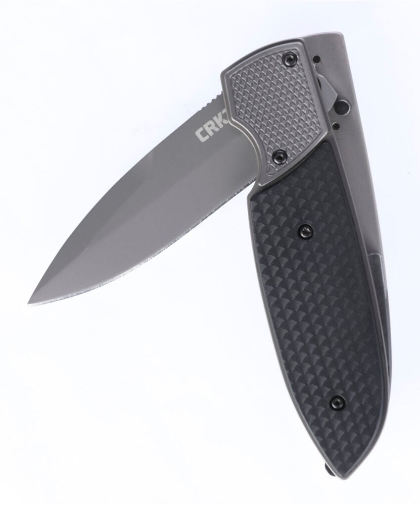 Crkt Brings Back Fulcrum 2 - Image 1 The CRKT Fulcrum 2 in a partially open position showing the scale slightly forward to demonstrate the slide opener feature.